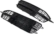 Compatible For AUDI A6 C7 S-Line 2012 2013 2014 Front Bumper Fog Light Grille 1Pair Glossy Black Fog Lamp Cover Hex Mesh Grill