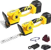 Cordless Hedge Trimmer, Electric Strimmer Grass Trimmer with 2 Battery 2 Blades, Gloves and Protective Cover, 50H of Continuous Operation, Hedge Shears Grass Cutter Garden Tools 1 Battery