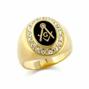 AzureBella Jewelry Yellow Gold-Bonded Masonic Ring with Black Enamel and Cubic