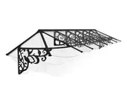 CANOPIA - Lily 4.73m x 0.88m Door Awning - Black Aluminium Frame With Clear Polycarbonate Panel