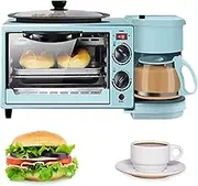 3 in 1 Breakfast Maker Station, Multifunction Breakfast Machine with 9L Toaster Electric Oven, 600ML Coffee Maker, Non-Stick Frying Pan, Egg Sandwich Maker, 100℃-230℃ Temperature Control (Color : Blu