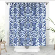 William Morris Vintage Floral Shower Curtain,Blue Traditional Patterns Shower Curtain Sets for Bathroom with 12 Hooks,Elegant Chic Waterproof Showe...