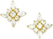 [JewelryWeb] 14k Yellow Gold CZ Simulated Diamond Flower Screw Back Earrings 12x12mm Stud Earring for Women