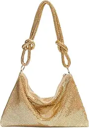 [ALOLBAG] Shimmering Metal Mesh Evening Bag Knotted Shoulder Strap Women Evening Shiny Hobo Metallic Purse
