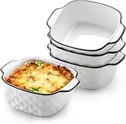 NUTRIUPS 13Oz Ceramic Baking Dishes Set of 4, 5.7x4.5x2.2'' Square Baking Dishes - Diamond Design, 400 ml Small Baking Dish for Air Fryer, Ceramic Bakeware with Handles, Oven-Safe & Microwave-Safe