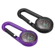2 in 1 Set Pocket Compass Keychain Mini Belt Clip Emergency Tool Black Purple