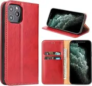 [GoshukunTech] Case for iPhone 12,for iPhone 12 Pro Wallet Cover,6.1 inch, Magnetic Wallet Case Leather Flip Folio Cover with Card Slots-Red