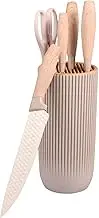 Knife Set with Block, 6-Piece Kitchen Knives Stainless Steel, Non-Stick Non-Slip, Stainless Steel Chef Knife Set, for Home Restaurant (Beige)