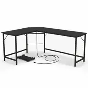 Costway L-shaped Computer Desk Corner Desk Home Office Workstation w/CPU Stand&Charging Station Black