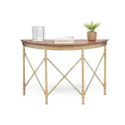 Lirash Wooden Hallway Console Table Half Round Shape in French Brass Finish