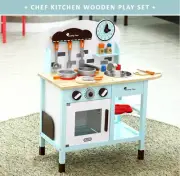 Brand new Kids Wooden Kitchen Cookware Chef Playset Pretend Play Set Blue