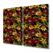 Tempered Glass Worktop Saver Kitchen Vintage daisies brown and yellow 2x30x52