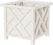Pure Garden Lattice Design Planter Box - 14.75-Inch-Square Decorative Outdoor Flower or Plant Pot - Front Porch, Patio, and Garden Decor by (White)