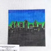 DEDE HAND PAINTED NEEDLEPOINT CANVAS: NIGHT LINE CITYSCAPE BM