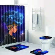 Catzon 4 Pcs Set Creative Colorful Printing Toilet Pad Cover Bath Mat Shower Curtain Set-3