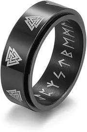 RIUKIU Viking Character Triangle Knot Turnable Ring, Stylish Stainless Steel Men's and Women's Ring,Black,9
