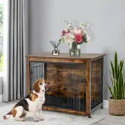 CostwayWooden Dog Cage Furniture with Double Doors and Cushion