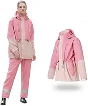 [GOODLUKE] Rain Jacket + Rain Pants, Women Split Raincoat Suit Fashion Riding Poncho Waterproof Windproof Reflective Tape Rainwear for School Work,Pink,XL