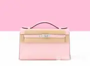 NEW HERMES ROSE SAKURA KELLY POCHETTE GRIS PALE MINI HSS BAG HANDBAG TOTE PURSE