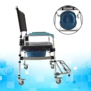 Mobile Commode Wheelchair 330lbs Capacity Foldable Height-Adjustable Aluminum