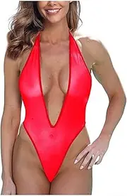 [BTDECLAR] Women Micro One Piece Lingerie Bodysuit Sexy Deep V Halter Backless Teddy Babydoll Mesh Sheer Thong Body Suits Tops