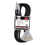 25 Ft Lighted Outdoor Extension Cord with 3 Electrical Power Outlets - 12/3