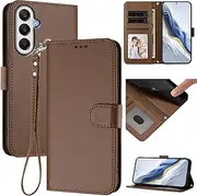Flip Cover Compatible with Samsung Galaxy A35 5G,Compatible with Samsung Galaxy A35 5G 【Strap Lanyard】【Card Slot Wallet】【Phone Case】【Magnetic Clasp】 Stand Brown