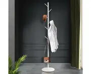 Furb Coat Rack Steel Clothes Stand Tree Hat Jacket Portable Hanger Garment 7 Hooks Marble Base White