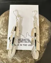 White Buffalo Turquoise Opal Sterling Silver Handmade Feather Earrings 18696