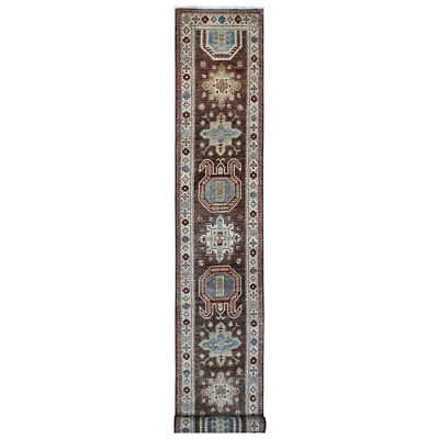 2'6"x19'5" Brown Stone Super Kazak Hand Knotted XL Runner Oriental Rug G89616