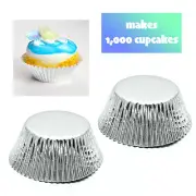 1000 Silver Thick Grease-Proof Foil Baking Liners for Chocolate/Vanilla Cupcakes