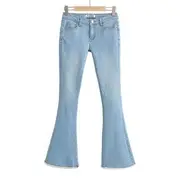 Low Rise Frayed Bell Bottom Jeans Light Blue - S