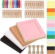 Cimeton 40Pcs 4" Paper Picture Frames Colorful Cardboard Picture Frames Kit with Wooden Clips and String Paper Photo Frame DIY Cardboard Photo Frames for Wall Decor