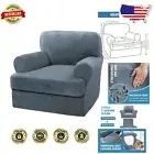 Protective Velvet Sofa Cover 2-Piece Set - T Cushion, Elastic Straps, Washable