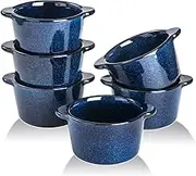 VICRAYS Creme Brulee Ramekins Ceramic Bowls - Mini Custard Cups 8 oz oven Safe Bowls Souffle Dishes for Baking Individual Casserole Dipping Sauce Pioneer Woman Bakeware Set of 6, Blue