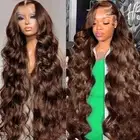 24 Inch 13x4 Chocolate Brown Body Wave Lace Frontal Human Hair Wigs HD Lace F...