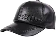 [HAMKVBPR] Men's Leather Hat Middle-Aged Leather Hat Men's Warm Thin Section Baseball Cap Autumn and Winter(Black)
