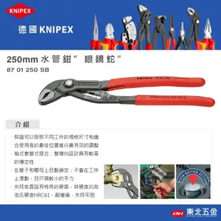 ☆含稅【東北五金】正德國 KNIPEX K牌 水管鉗 管子鉗 "眼鏡蛇" 250mm (8701250SB)