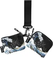 [XYMZR] Mini Zip Around Wristlet keychain Wallet Japanese Waves Boats for Women Personalized Pattern Detachable Dual Pouch Wristlet Portable Wallet Phone Coin Purse, Multi-colored, One Size