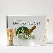 Matcha Whisk Set, Myrthra Matcha Set Includes Matcha Whisk and Bowl (Bowl with Spout), Holder and Scoop-4PCS Matcha Tea Set, Transparent
