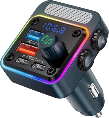 Nulaxy 54W Bluetooth 5.3 Car Adapter with 4 Charging Ports [PD 36W & Blue