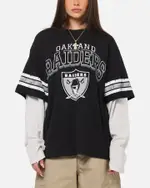 [MITCHELL & NESS] Mitchell & Ness Oakland Raiders Waffle Mock Layer Long Sleeve T-shirt Black - Size XL XL Black