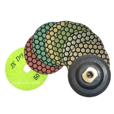Unbranded Dry Diamond Polishing Discs Set of 7 Pads + Semi-Rigid Back Holder