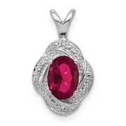 Sterling Silver Rhodium Plated Diamond and Lab Created Ruby Pendant