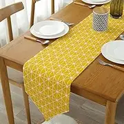 Meiosuns Table Runner Linen Wipe Clean Table Runners Simple Style Twill Runners Multi-Purpose Indoor and Outdoor (Yellow, 12''x70'')