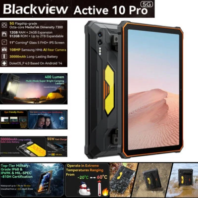 5G Blackview Active 10 Pro Rugged Tablet Android 14 OTG NFC WIFI Phone 30000mAh