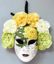 Day of the Dead Mask Dia de los Muertos Yellow Rose Papier Mache'
