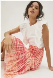ANTHROPOLOGIE Eva Franco Kym Flounced Midi Skirt. Size S. Retail $158
