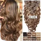 Full Head WAVY Clip In Remy Human Hair Extensions Double Weft Extra Thick Blonde