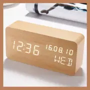 Wood Digital Alarm Clock Desk Time, Date,Day of The Week, LED Display Desk Clock